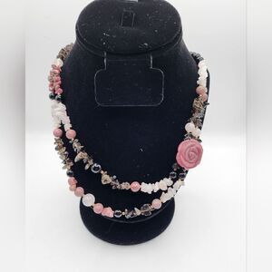 Lee Sands Multi-Gemstone Carved Flower 20" Necklace Pre-owned Jewelry NWOT